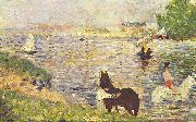 Georges Seurat, Weibes und schwarzes Pferd im Flub